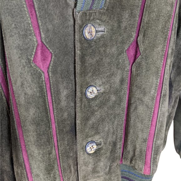 Men's Vintage Sheepskin Cardigan Brown & Red Confeccion Cuni, SA Made in Spain - Picture 10 of 15